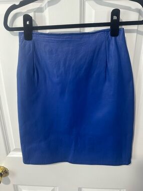 80s vintage Blue Leather Pencil Skirt